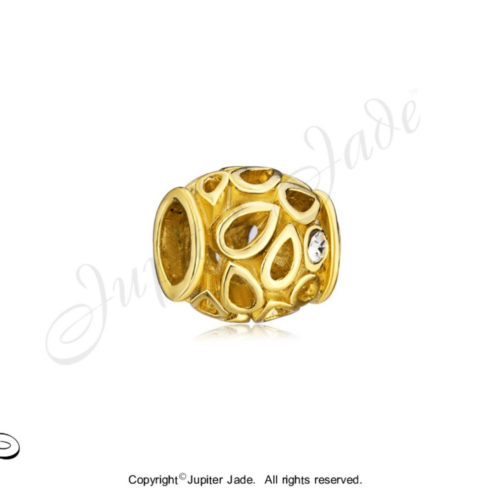FREE S/H Pugster Gold Plate Leaf Design Crystals  Bracelet Charm - Fits Pandora